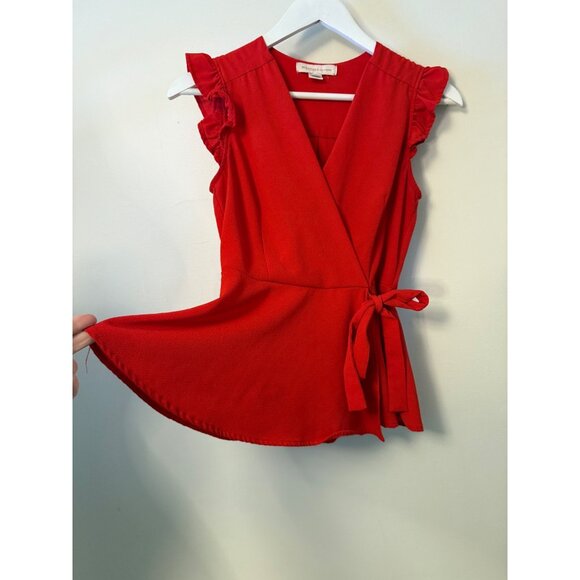 Monteau Red Wrap-Style Sleeveless Ruffle Top Tie Waist & Peplum Medium - Picture 5 of 8